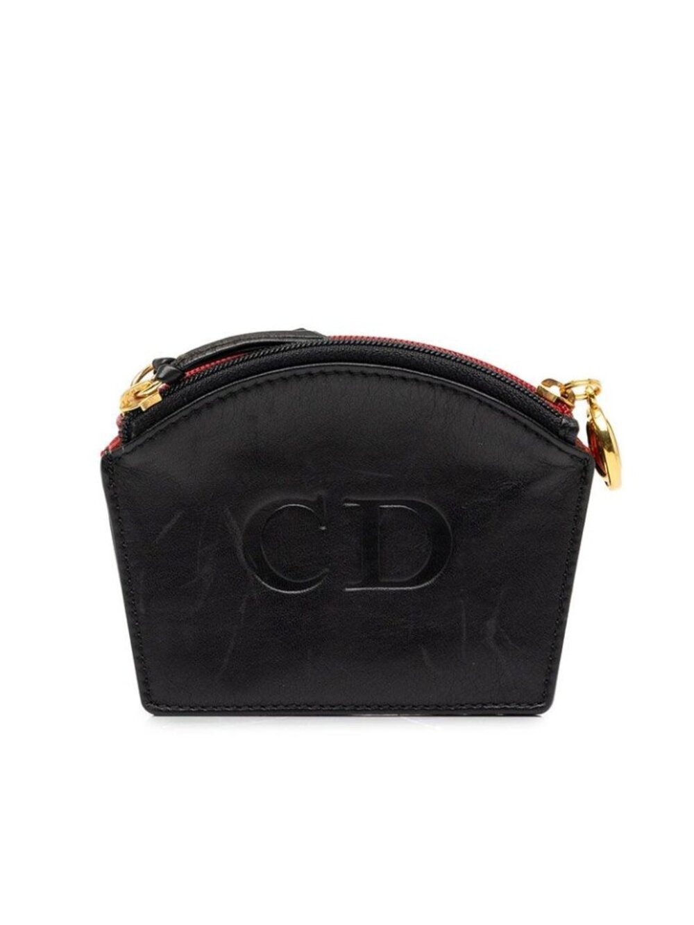 Dior Triple Pocket Coin Purse Black Red Leather